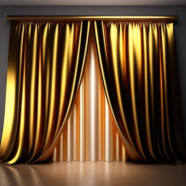 Generative AI golden curtain with stage fantasy background