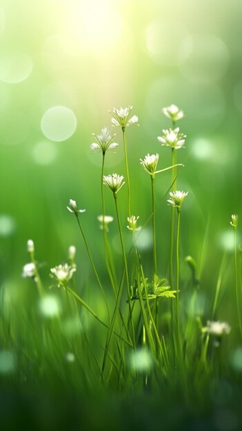 Generative AI green floral natural background blur bokeh