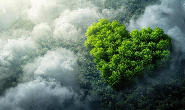 Generative AI Green forest with heart shape beautiful landscape with white clouds environment love planet conceptxA