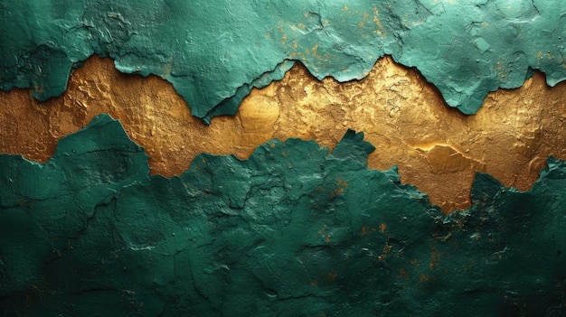 Generative AI Green and golden colors rough wall impasto grunge vintage painting background