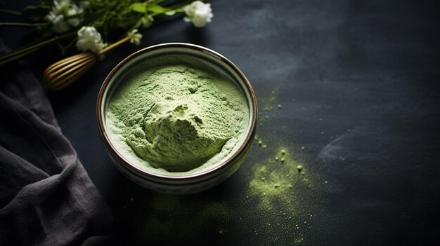 Generative AI Зеленый чай matcha порошок и напиток приглушенные нейтральные цвета Традиционный японский чай