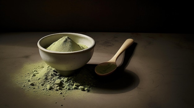 生成AI 緑のマッチャ茶の粉末と飲み物 沈 ⁇ された中性色 伝統的な日本茶