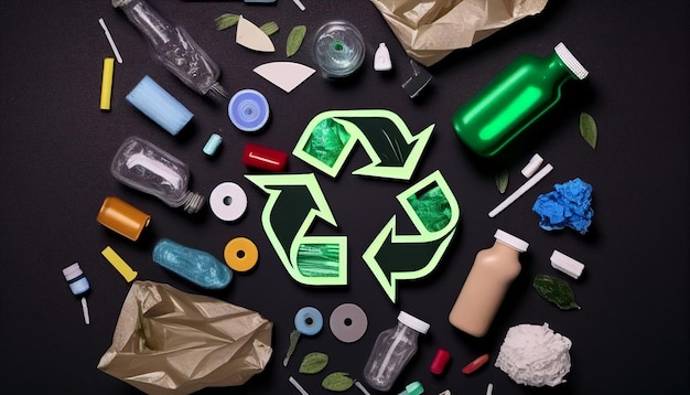Генеративный AI зеленый символ вторичной переработки эко-концепция природы papercut