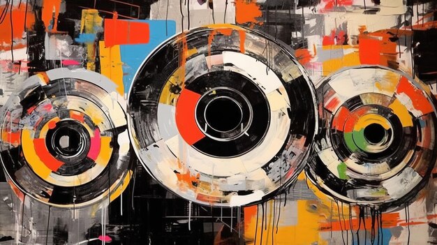 Generative AI Grunge Vinyl Records pop art graffiti vibrant color Ink melted paint street art