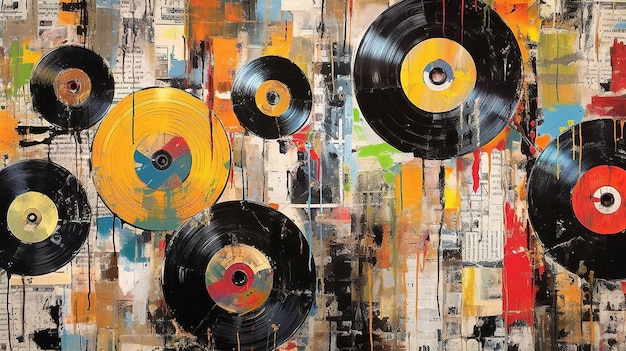 Generative AI Grunge Vinyl Records pop art graffiti vibrant color Ink melted paint street art