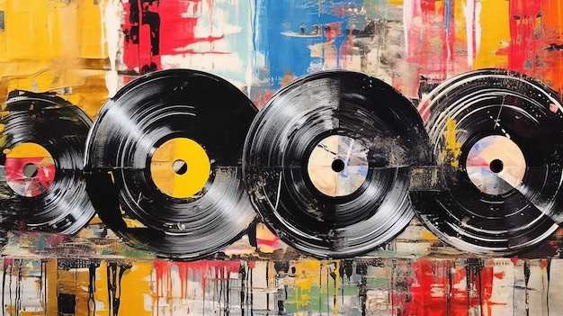 Generative AI Grunge Vinyl Records pop art graffiti vibrant color Ink melted paint street art