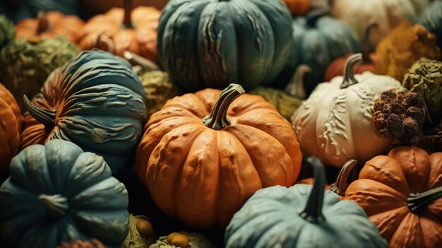 Generative AI Halloween and Thanksgiving decoration for home and celebration concept pumpkins