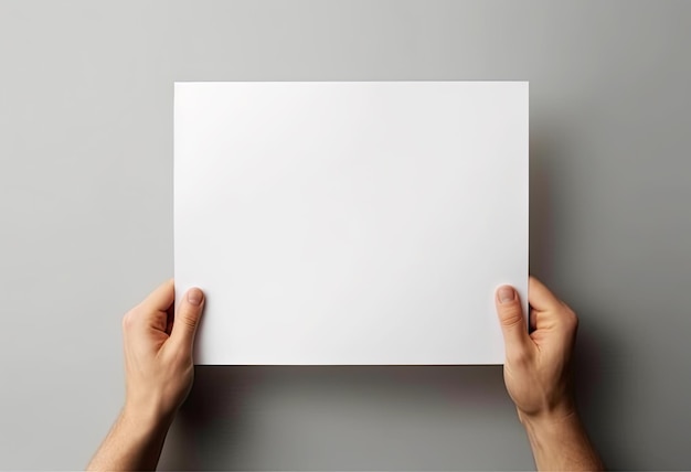 Generative ai hands are holding a blank sheet of paper with a white background