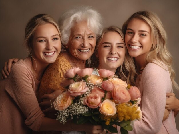 Generative AI Happy International Womens Day Smiling multi generational family daughter and grandd