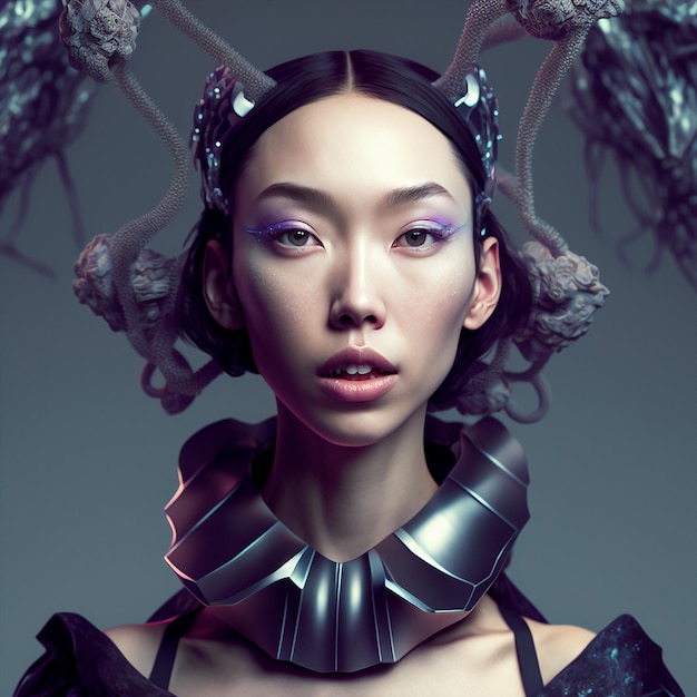 Generative ai haute cuture beautiful fashion model futuristic portrait young woman glamorous