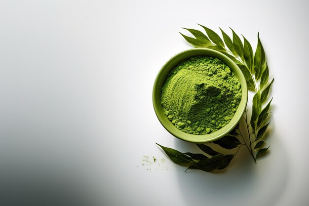 Generative AI Heap of green matcha tea powder with copy space