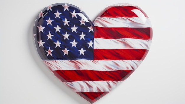 Photo generative ai heart in the form of an american flag on a white background