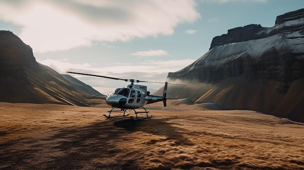 Generative AI helicopter on an Icelandic mountain