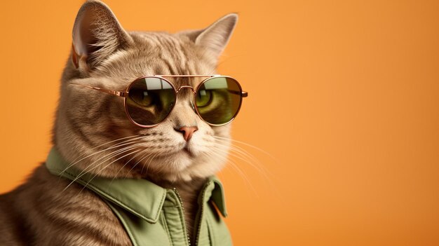 Генеративный ИИ Смешная кошка Спортивные солнцезащитные очки на пастельном фоне