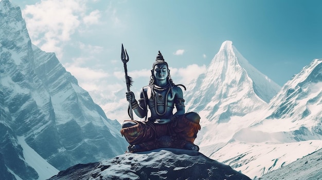 ヒマラヤのカイラーサ山を熟考するヒンズー教の神シヴァの生成 AI