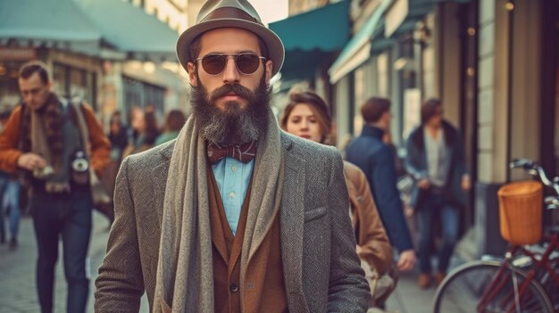 Photo generative ai and the hipster businessman in town