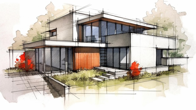 Generative AI home architectural sketch