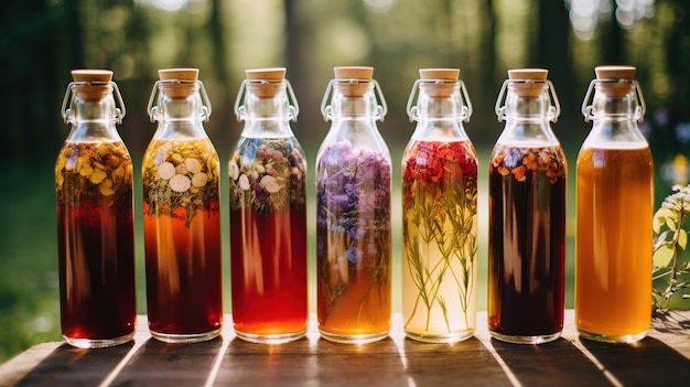 Foto generativa ai kombucha fermentata fatta in casa bevanda sana tè bevanda naturale con sapore probiotico
