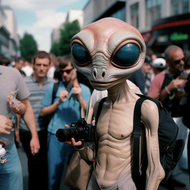 Generative ai humanoid aliens living among us using camera outdoors