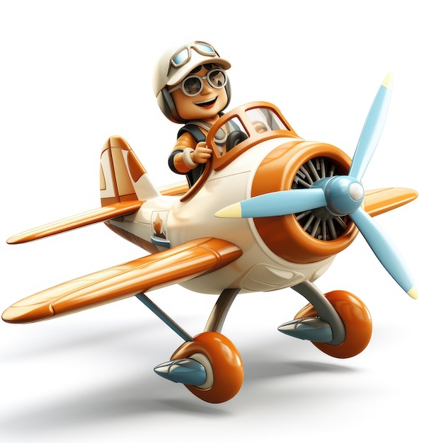 Photo generative ai illustration of a 3d cartoon from a man flying in retro airplane