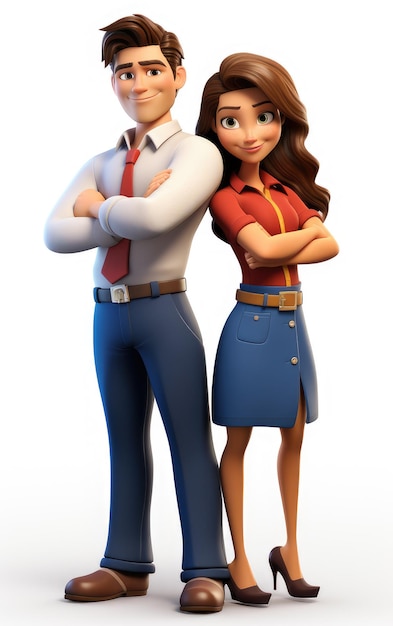 Photo generative ai illustration of a 3d cartoon man and woman with arms crossed