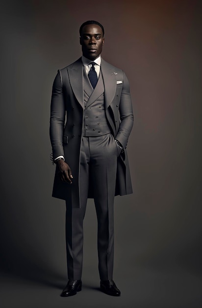 クチュール ファッションに身を包んだアフリカ系アメリカ人男性のジェネレーティブ AI イラスト