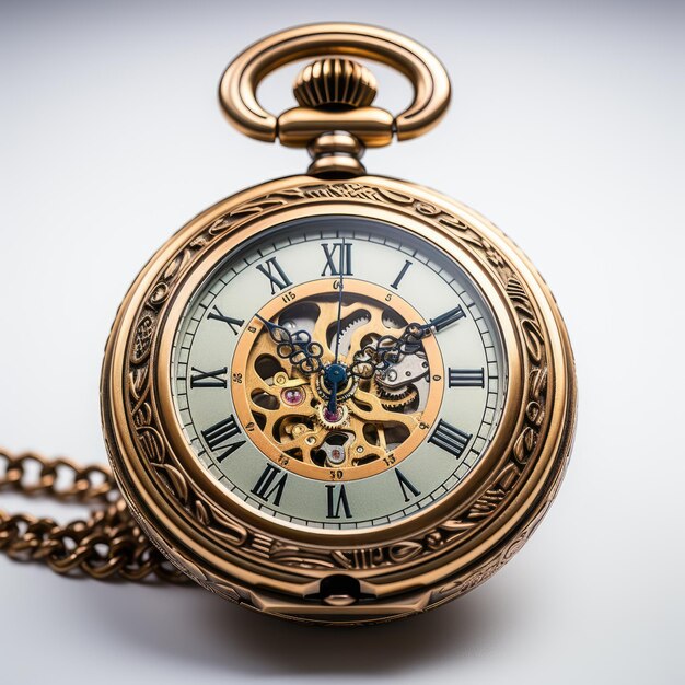 Generative ai illustration of Antique Pocket Watch on white background