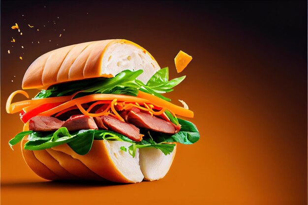 Generative ai illustration of banh mi vietnam bread food studio asian vietnamese sandwich vietnamese food copy space