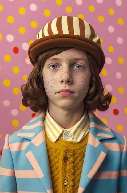 Generative AI illustration of beautiful 10yearold boys and girls dressed in the latest fashion in pastel colors