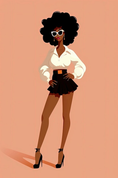 Photo generative ai illustration of beautiful black woman dressed in casual fashion in minimalist illustration stylefashion concept