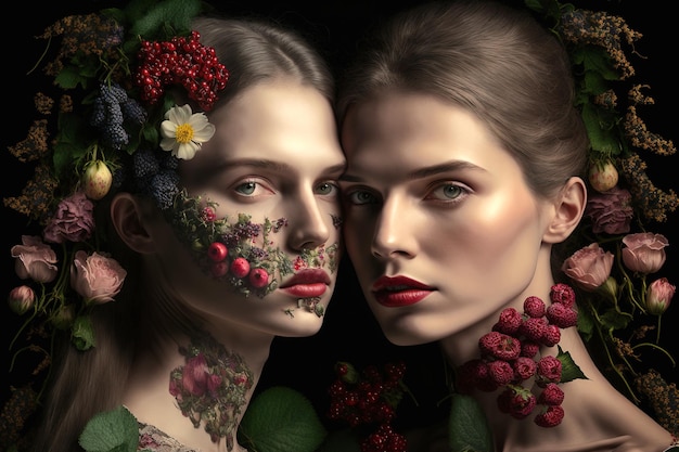 花を持つ美しいカップルのジェネレーティブ AI イラスト