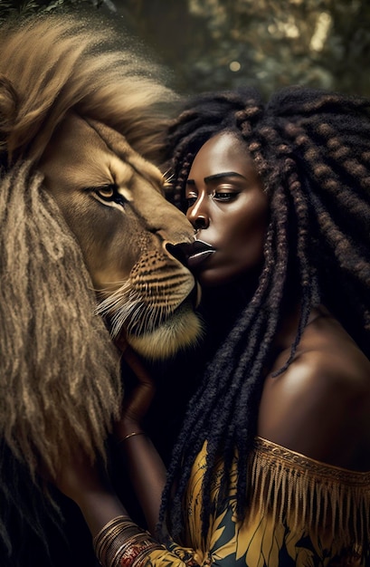 アフリカ出身の美しい部族の黒人女性のジェネレーティブ AI イラスト