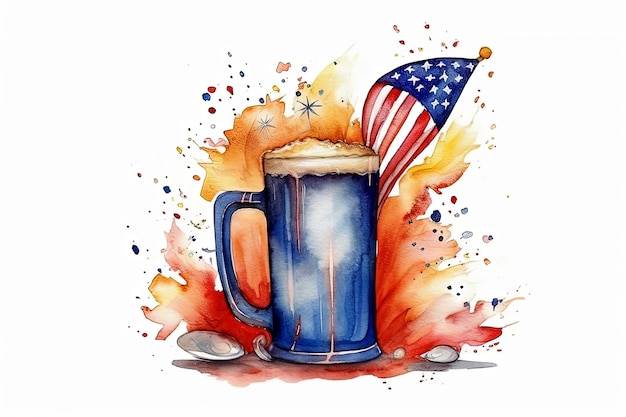 Generative AI illustration of beer with American flag for 4th of July celebration