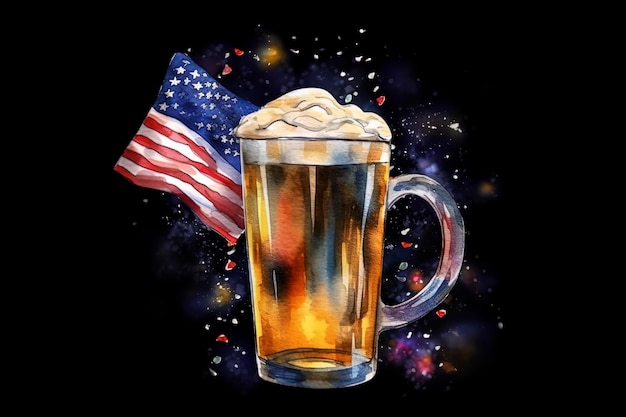 Generative AI illustration of beer with American flag for 4th of July celebration