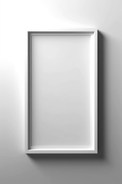 Generative AI illustration of Blank white wall with empty wooden framewide mockup