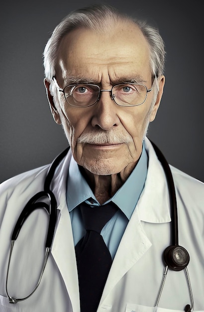 Generative AI illustration of caucasian old man doctor portrait with gown