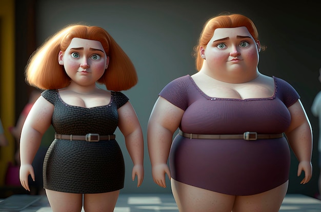 Generative AI illustration of chubby girls designs cartoon pixar style