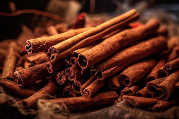 Foto generative ai illustration of cinnamon sticks in a drying room