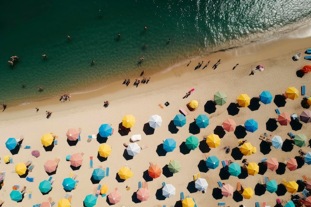Generative AI illustration of Colorful beach umbrellas on a sunny day