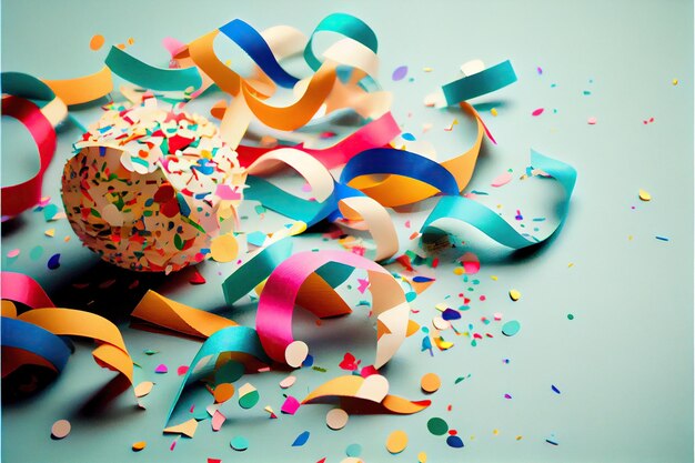 Premium AI Image  Colorful birthday decorations and streamers background  created with generative ai