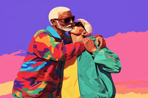 Generative ai illustration of a couple of older people in love