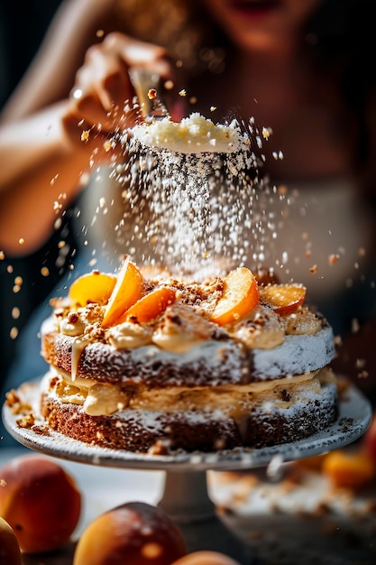Генеративная иллюстрация вкусного домашнего персикового пирога