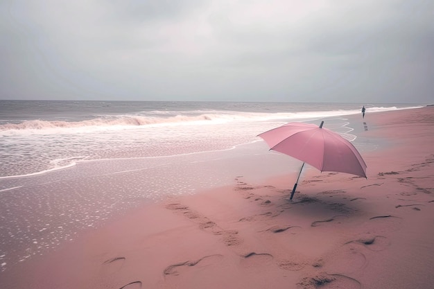 Generative AI illustration Empty beach with umbrellas in fantasy tones