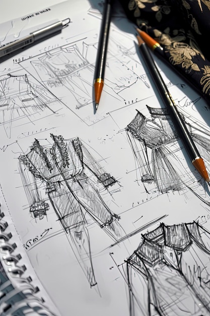 Generative AI illustration of fashion garment design drawings