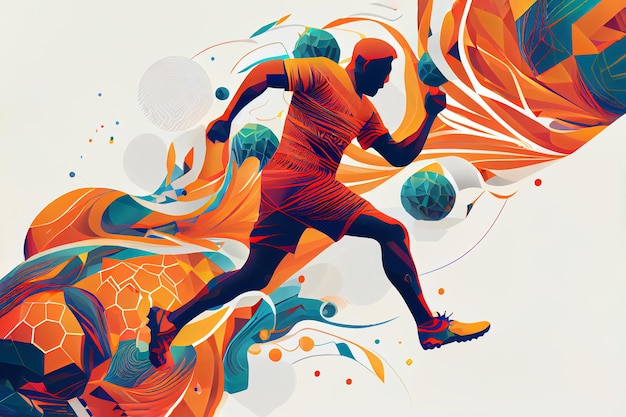 Photo generative ai illustration of football player kicking ball