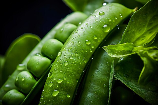 Generative ai illustration of fresh green raw peas in their pod