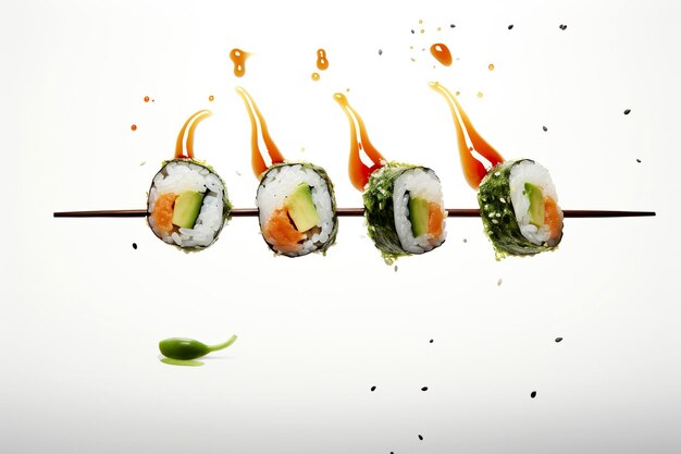 Foto illustrazione generativa di ai di sushi di salmone fresco fatto in casa