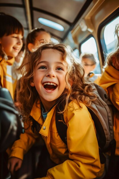 Foto illustrazione generativa dell'ia di un gruppo di bambini che vanno a scuola