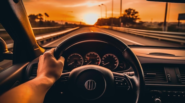 Foto illustrazione ai generativa delle mani sul conducente dell'auto sul volante