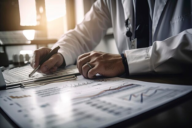 Foto illustrazione dell'intelligenza artificiale generativa grafico aziendale sanitario e dati della crescita del business medico piano aziendale finanziario